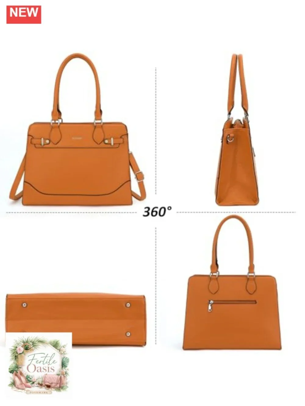 Structured Vegan Leather Tote Bag Satchel Handbag with Pockets for Work